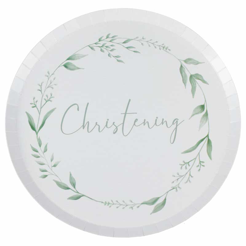 Christening Wreath Paper Plates - 25cm (8pk)