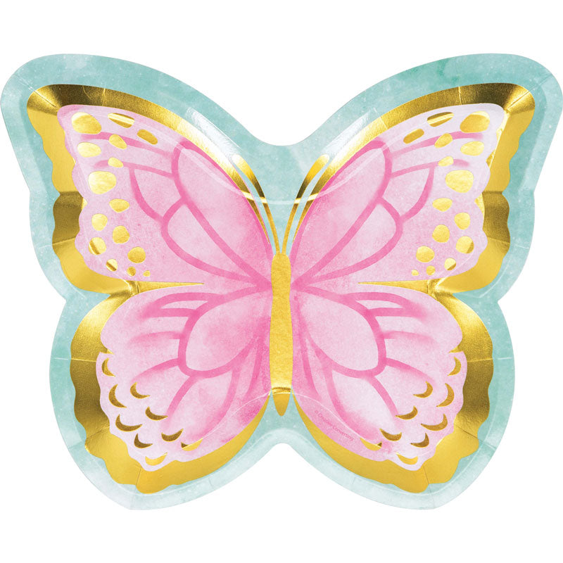 Butterfly Shimmer Shaped Paper Plates - 24cm (8pk)