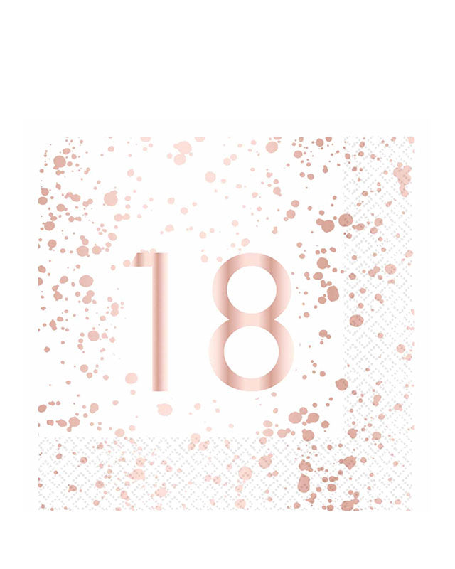 18th Rose Gold Paper Napkins 33cm (16pk)