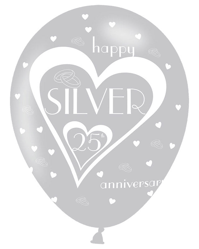 Silver 25th Anniversary Latex Balloons - 11" (6pk)