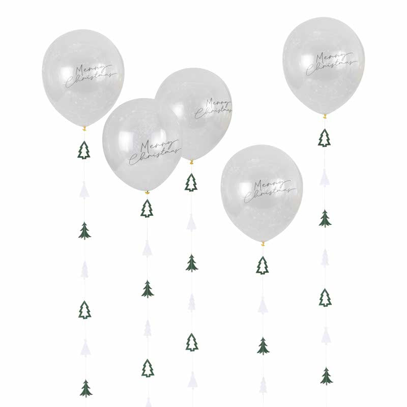 Merry Christmas Confetti Balloons with Tails - 12" Latex (5pk)