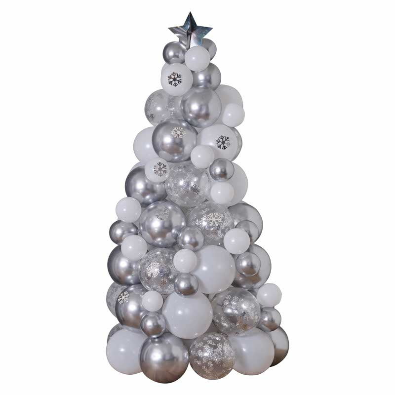 Silver, Chrome & Confetti Balloon Christmas Tree - 110 Balloons