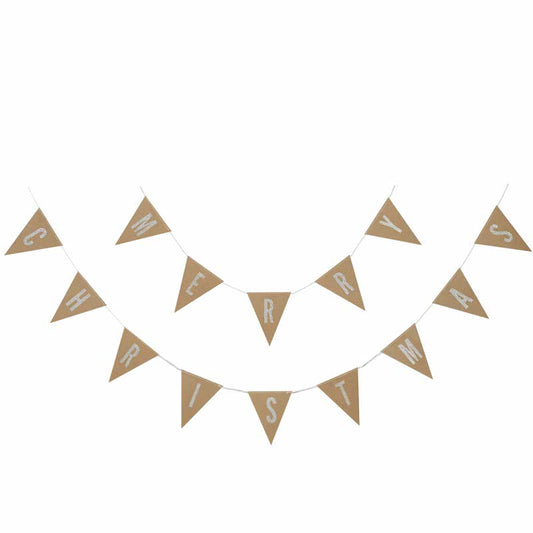 Kraft & Silver Glitter Merry Christmas Flag Bunting - 2.5m
