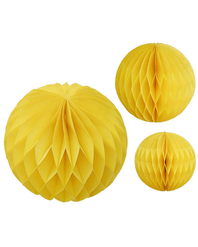 Yellow Paper Honeycomb Hanging Decorations (3pk)
