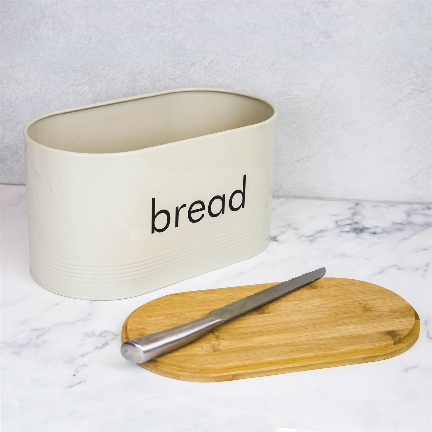 Kitchen Canister Set & Bread Bin in Cream with Bamboo Lids - 4 Piece | M&W