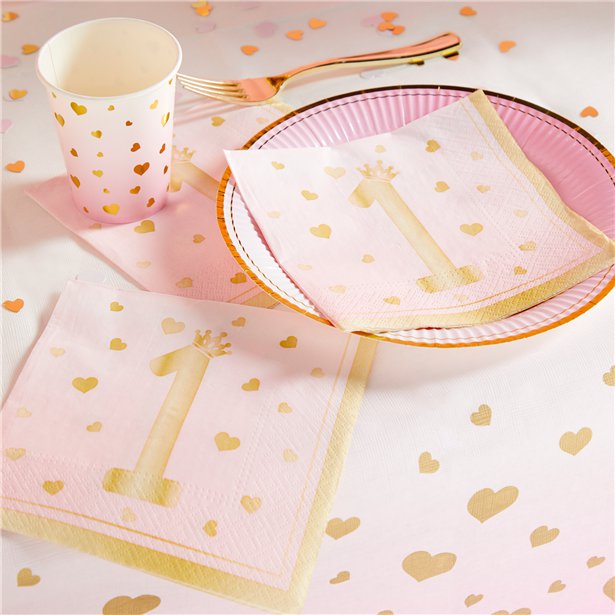 1st Birthday Pink Paper Napkins - 33cm (16pk)