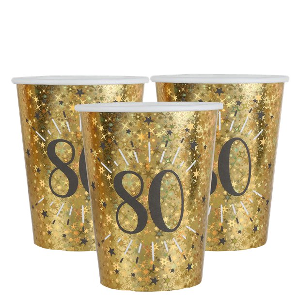 Sparkling Gold 80th Paper Cups - 270ml (10pk)