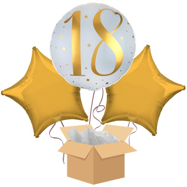 White & Gold Sparkle 18th Balloon Bouquet - Delivered Inflated