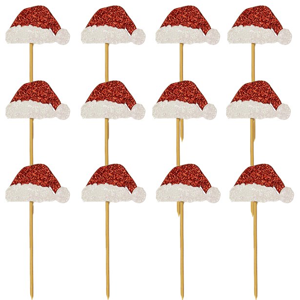 Glitter Santa Hat Cupcake Toppers (12pk)