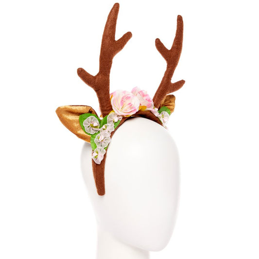 Pink Floral Reindeer Headband