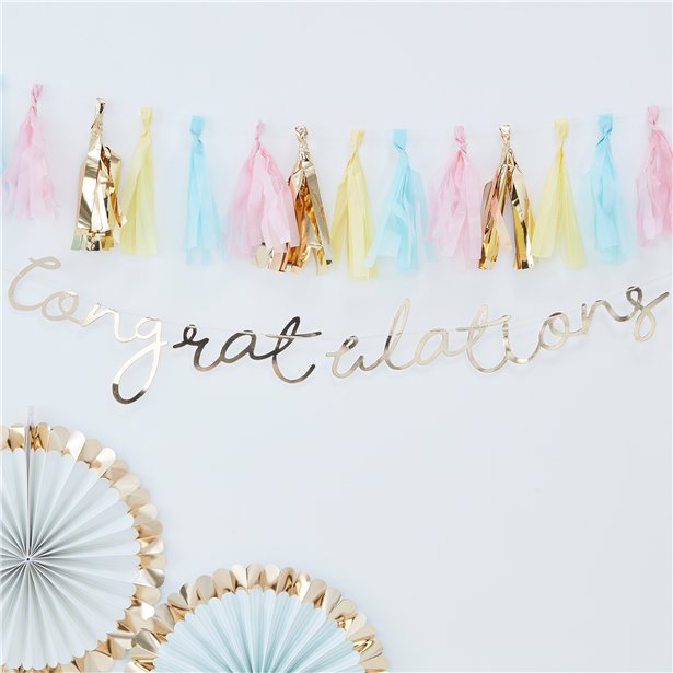 Pick & Mix Pastel Gold 'Congratulations' Banner - 1.5m