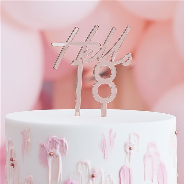Mix It Up Hello 18 Rose Gold Cake Topper - 13cm x 10cm