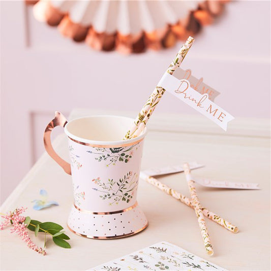 Rose Gold Floral Straws (20pk)