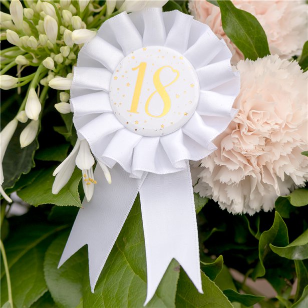 White & Gold Sparkle 18th Rosette