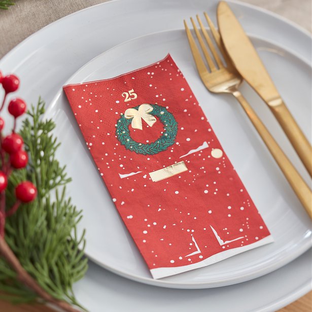 Gold Foiled Christmas Door Paper Napkins (16pk)