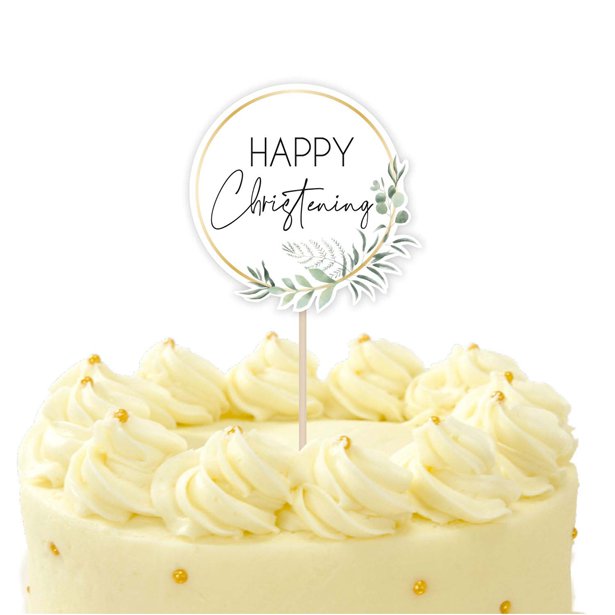 Botanical Celebration Christening Card Cake Topper