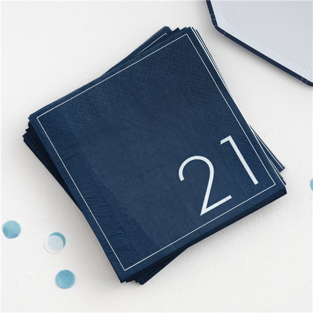 Mix It Up Blue 21st Paper Napkins - 33cm (16pk)