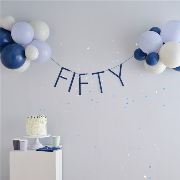 Mix it up Blue 'Fifty' Banner and Latex Balloons