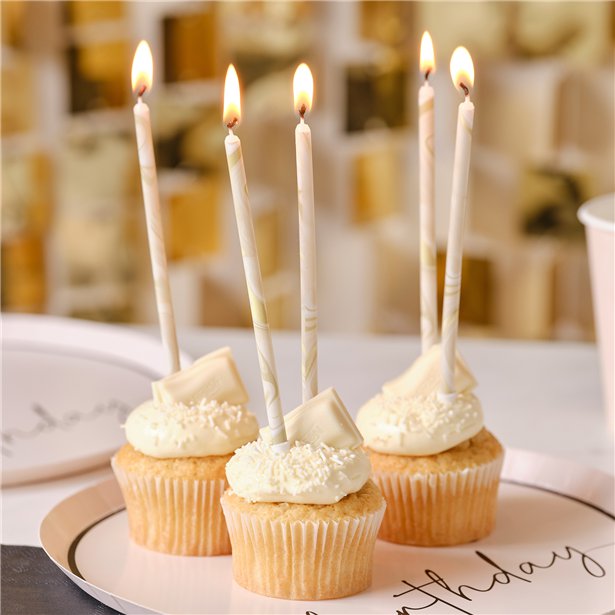 Nude & Champagne Gold Tall Marble Candles (12pk)