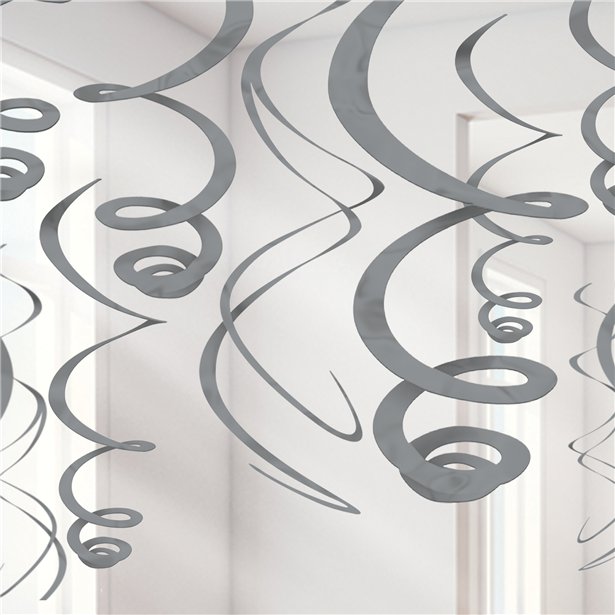 Silver Hanging Swirls Decoration - 55cm (12pk)