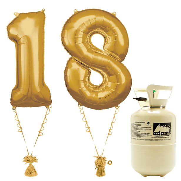 Age 18 Gold Foil Kit With Helium, Ribbon and Weights