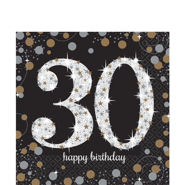 Sparkling Celebration 30th Birthday 2ply Paper Napkins - 33cm (16pk)