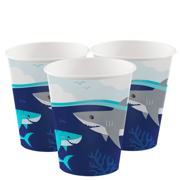 Shark Party Paper Cups - 256ml (8pk)