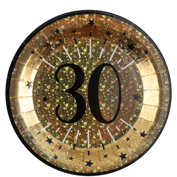 Sparkling Gold 30th Paper Plate - 23cm (10pk)