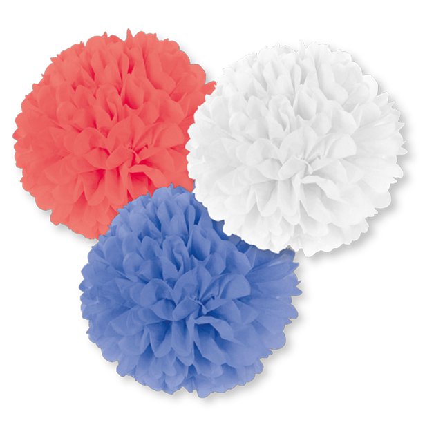 Red, White & Blue Pom Pom Decoration - 40cm (3pk)