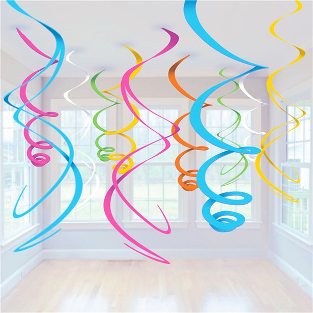 Multicoloured Hanging Swirls Decoration - 55cm (12pk)