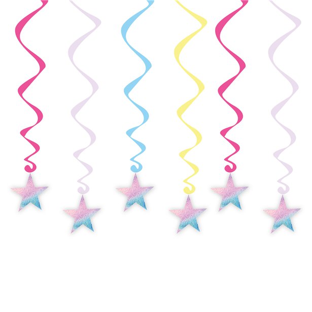 Girls Rule Iridescent Hanging Swirl Decorations (6pk)