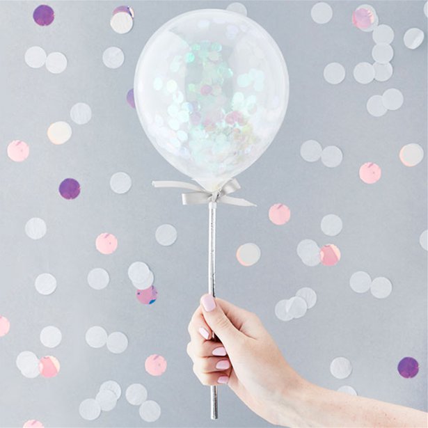 Iridescent Mini Confetti Balloon Wands - 5" Latex (5pk)