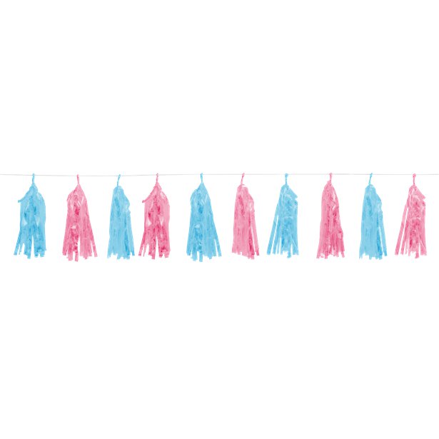 Blue & Pink Gender Reveal Foil Tassel Garland - 1.5m