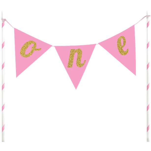 Age One Pink Glitter Cake Bunting - 23cm