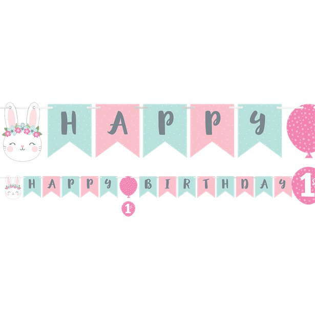 Birthday Bunny Ribbon Banner with Sticker Attachments - 1.8m