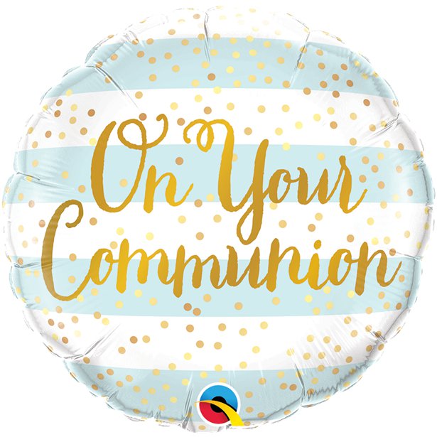 On Your Communion Blue Stripes Balloon - 18" Foil
