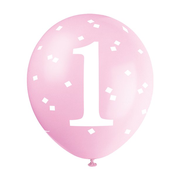 1st Birthday Pink Latex Balloons - 12" (5pk)