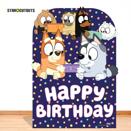SC4571 Bluey and Friends Happy Birthday Child Sized Backdrop Cardboard Cut Out Height 132cm