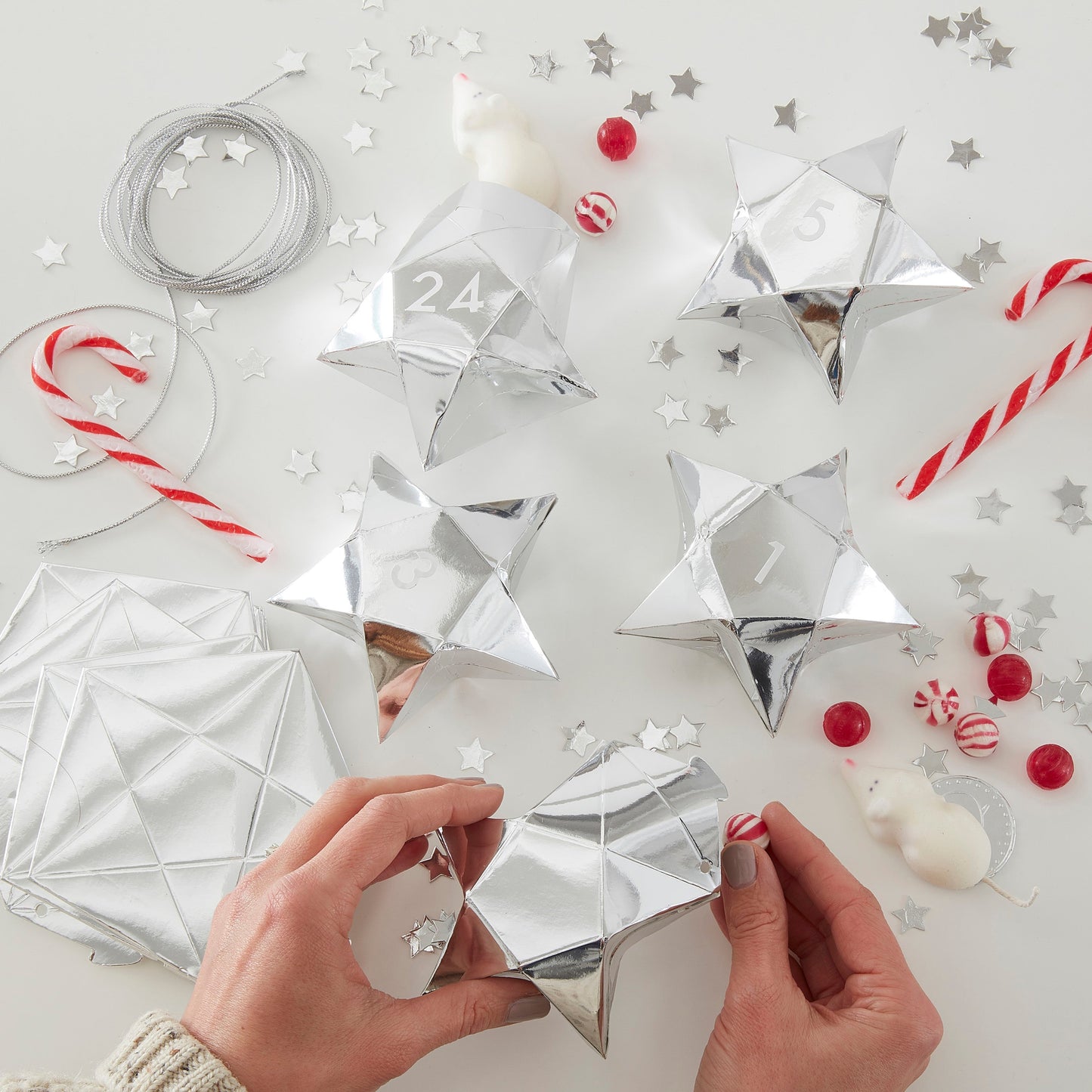 Silver Star Christmas Advent Fill Your Own Boxes - Silver Glitter