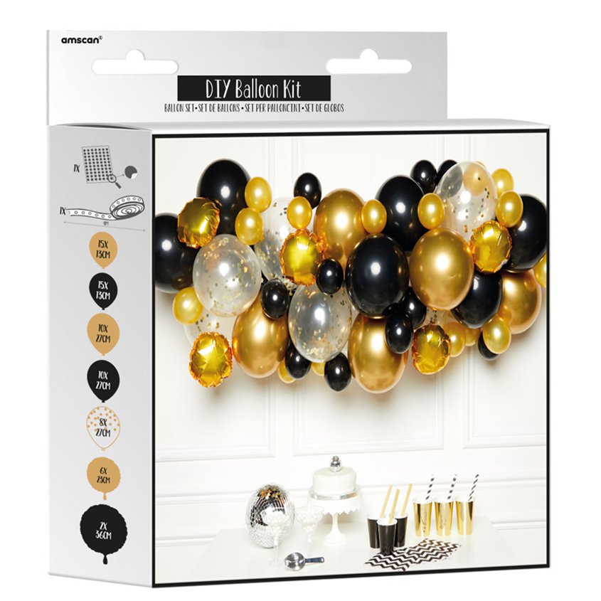 Gold & Black Balloon Arch Garland - 66 Balloons
