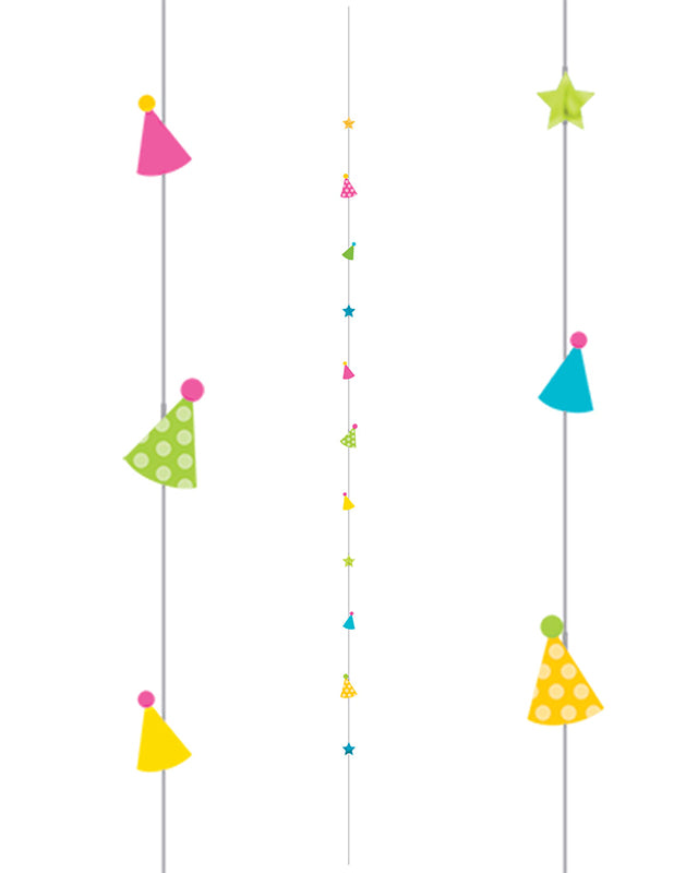Multicoloured Party Hats Glittery Balloon Tail - 1.8m