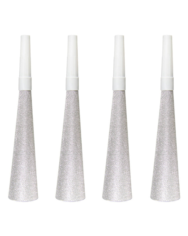 Silver Glitter Horns (4pk)