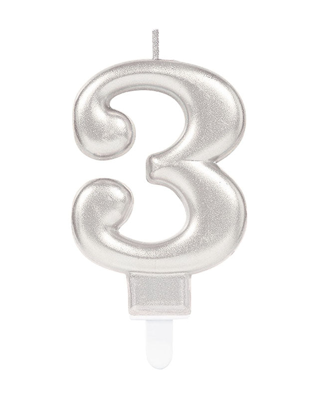Silver Number 3 Candle - 7.5cm