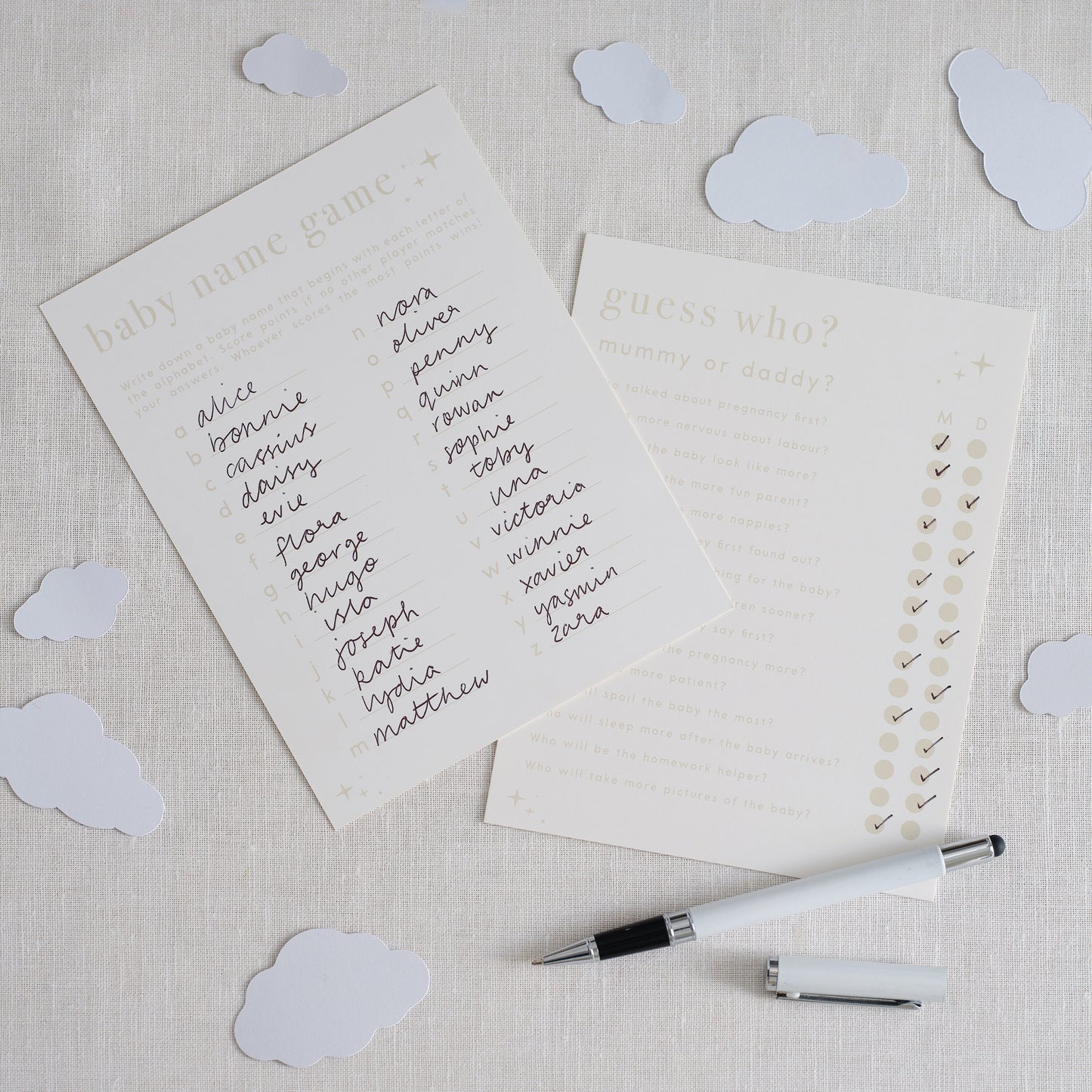 Double Sided Baby Shower Games Card