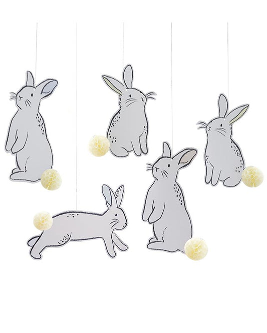 Hanging Bunnies with Honeycomb Tails - 5pk