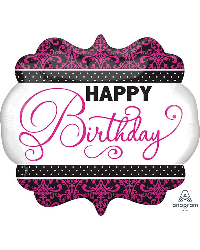 Black, Pink & White Birthday Supershape Ballon - 28" x 22" Foil