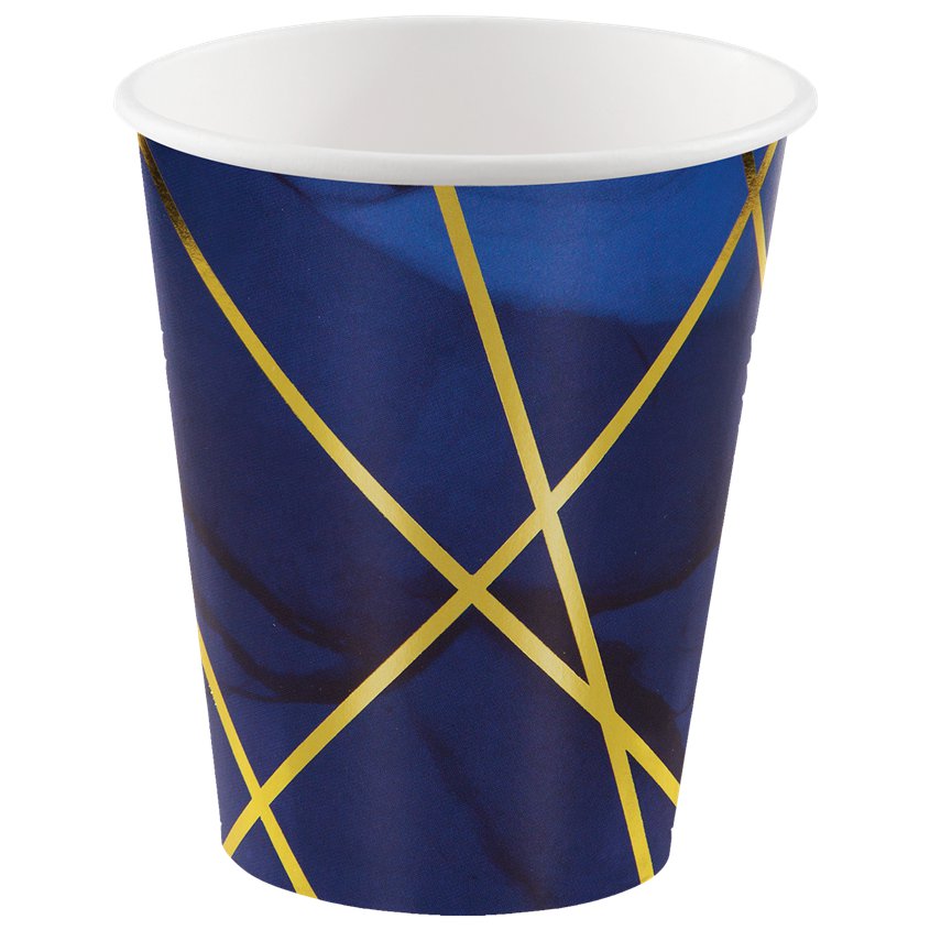 Navy and Gold Geode Foil Paper Cups - 266ml (8pk)