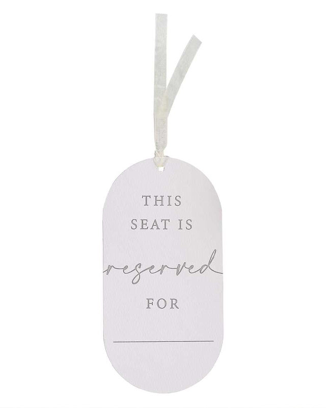 White Reserved Wedding Chair Signs with Ribbon - 17cm x 8.7cm (10pk)