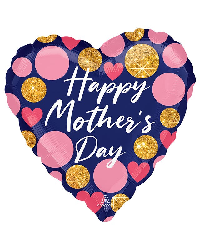 Happy Mother's Day Navy Glitter Dots Jumbo Balloon - 28" Foil