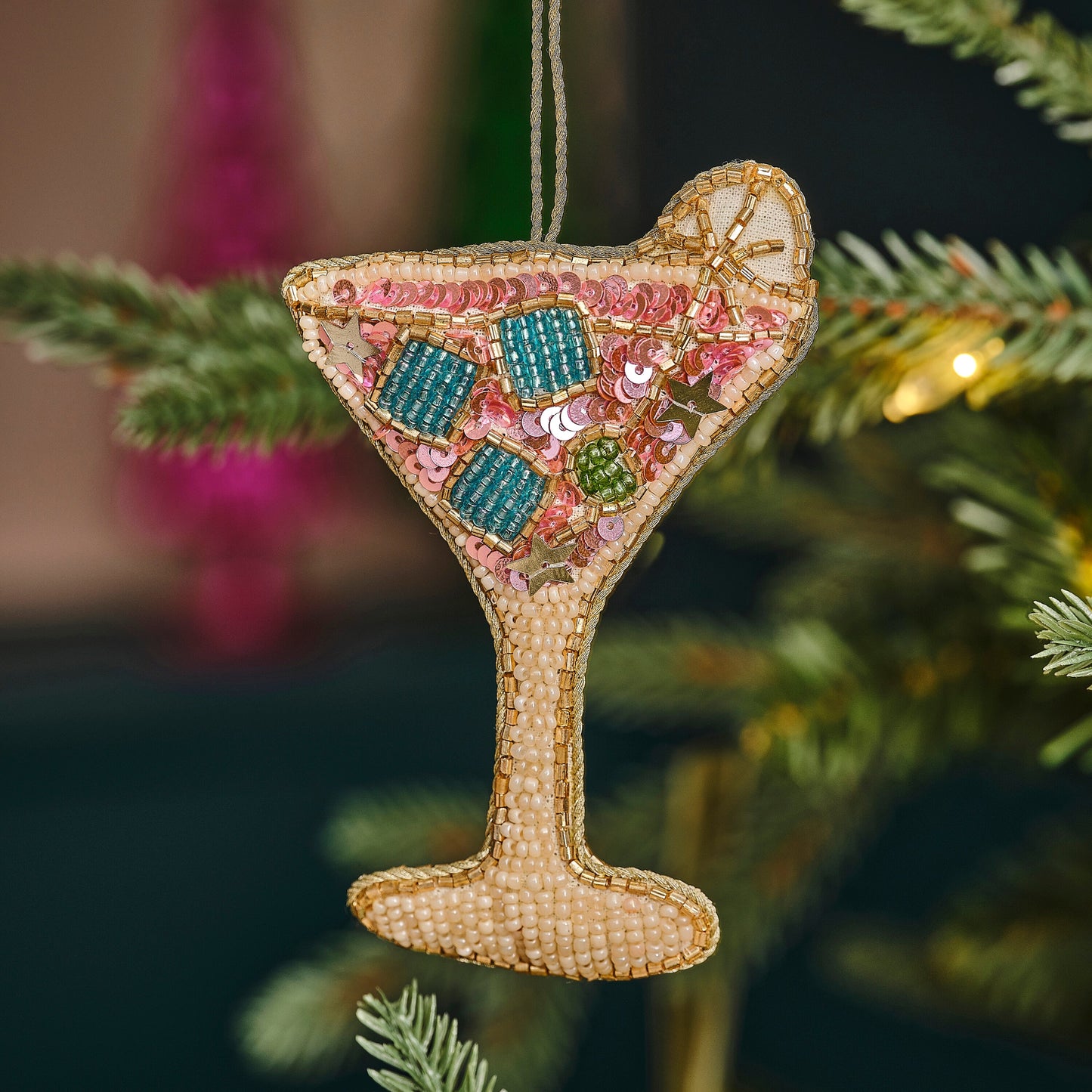 Embellished Pink Cocktail Christmas Tree Decoration
